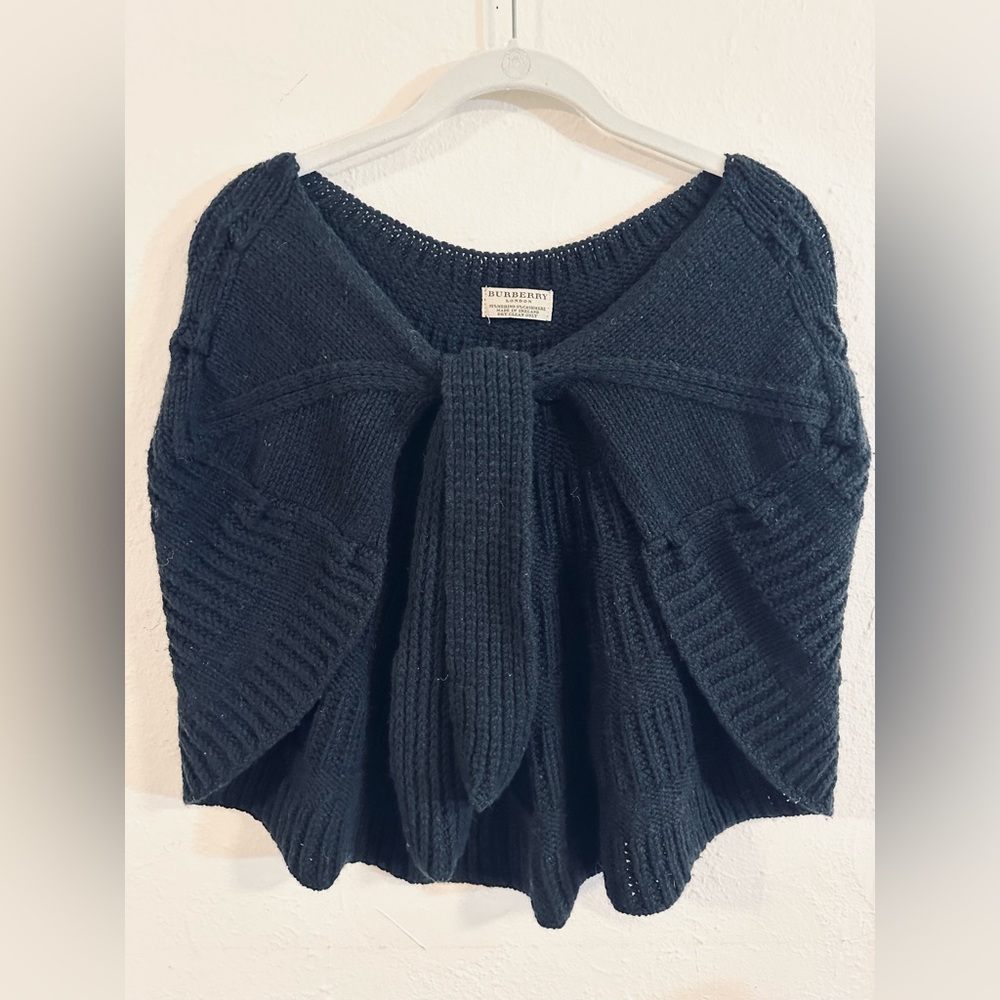 BURBERRY Black Merino Wool Cashmere Blend Knitted Cape Shrug Shaw Wrap One Size